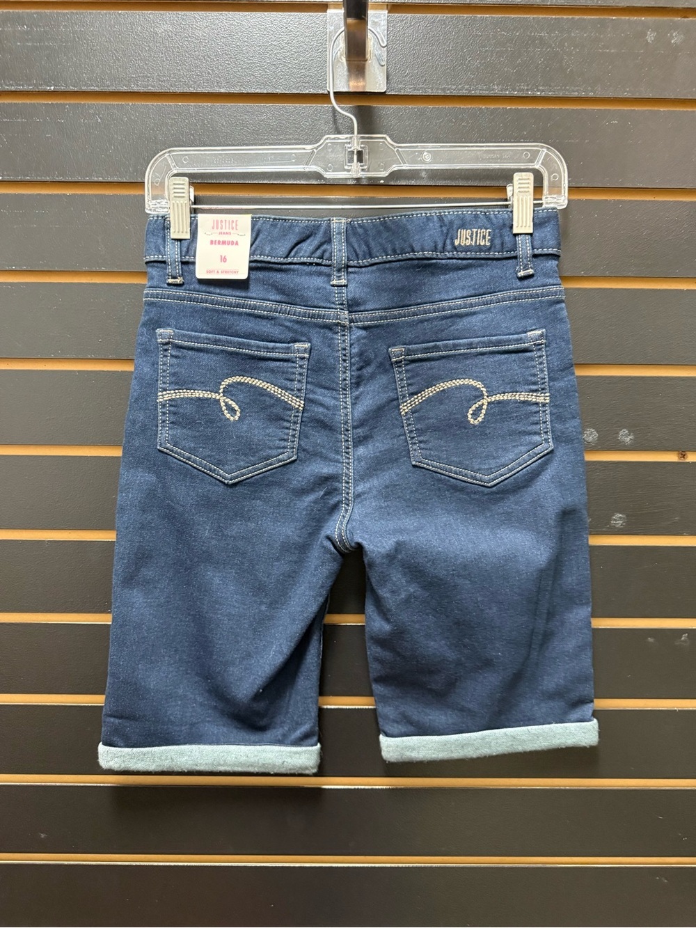 NWT Justice Bermuda Jean Shorts Dark Wash Soft & Stretchy Size 16 - Picture 2 of 3